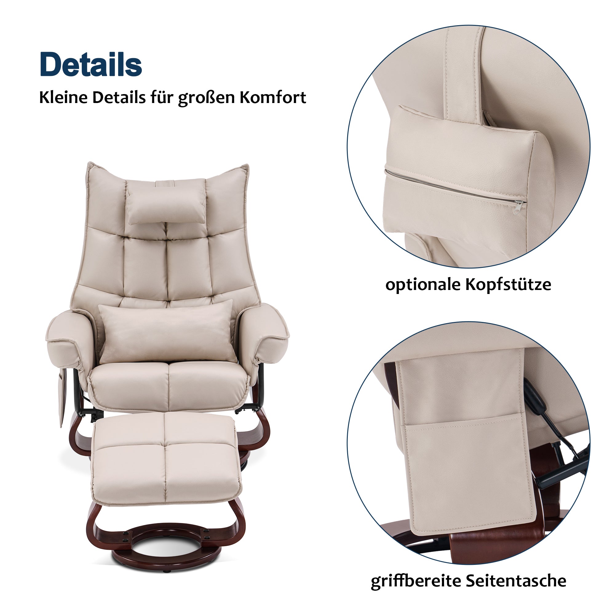 MCombo relaxation chair with stool 9076, rotating TV chair with reclining function, modern TV chair chair for living room, with cushion and side pocket, microfiber/fabric, 140 x 92 x 111cm