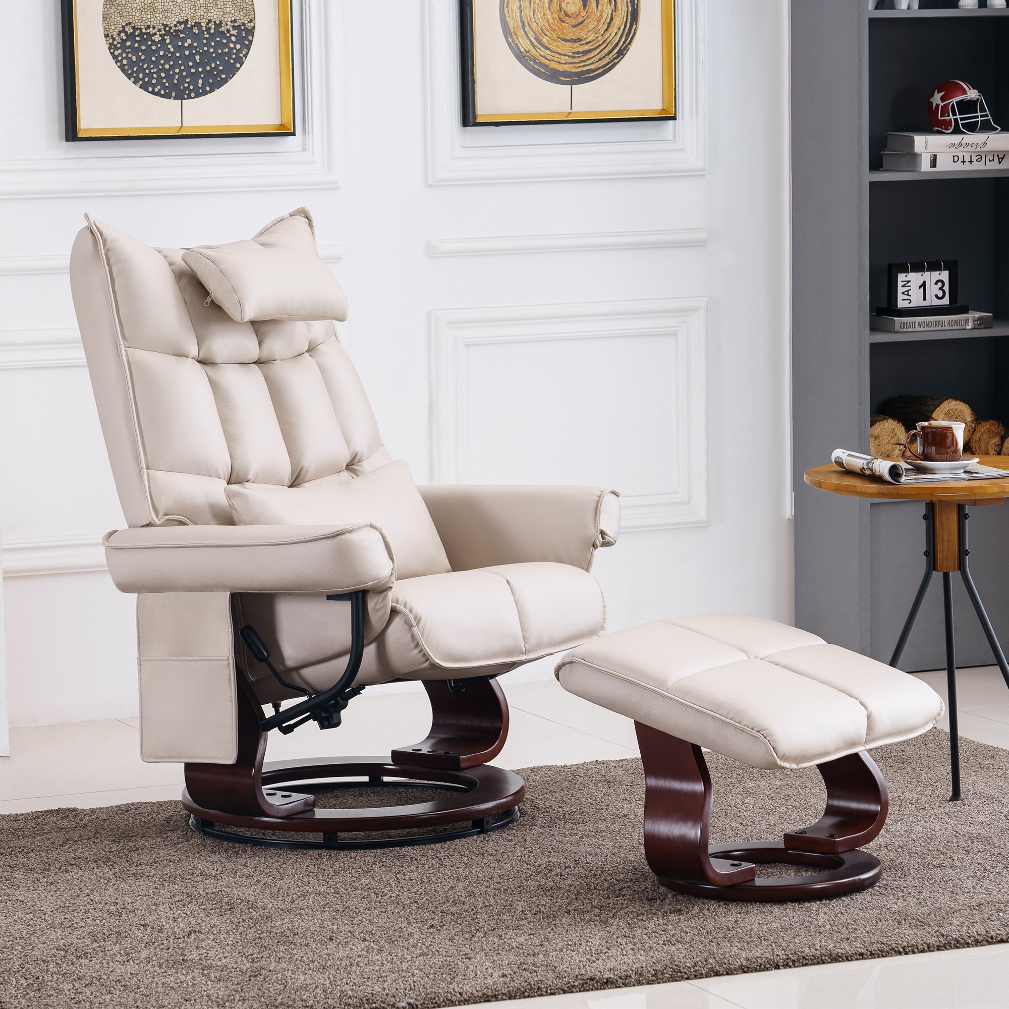 MCombo relaxation chair with stool 9076, rotating TV chair with reclining function, modern TV chair chair for living room, with cushion and side pocket, microfiber/fabric, 140 x 92 x 111cm