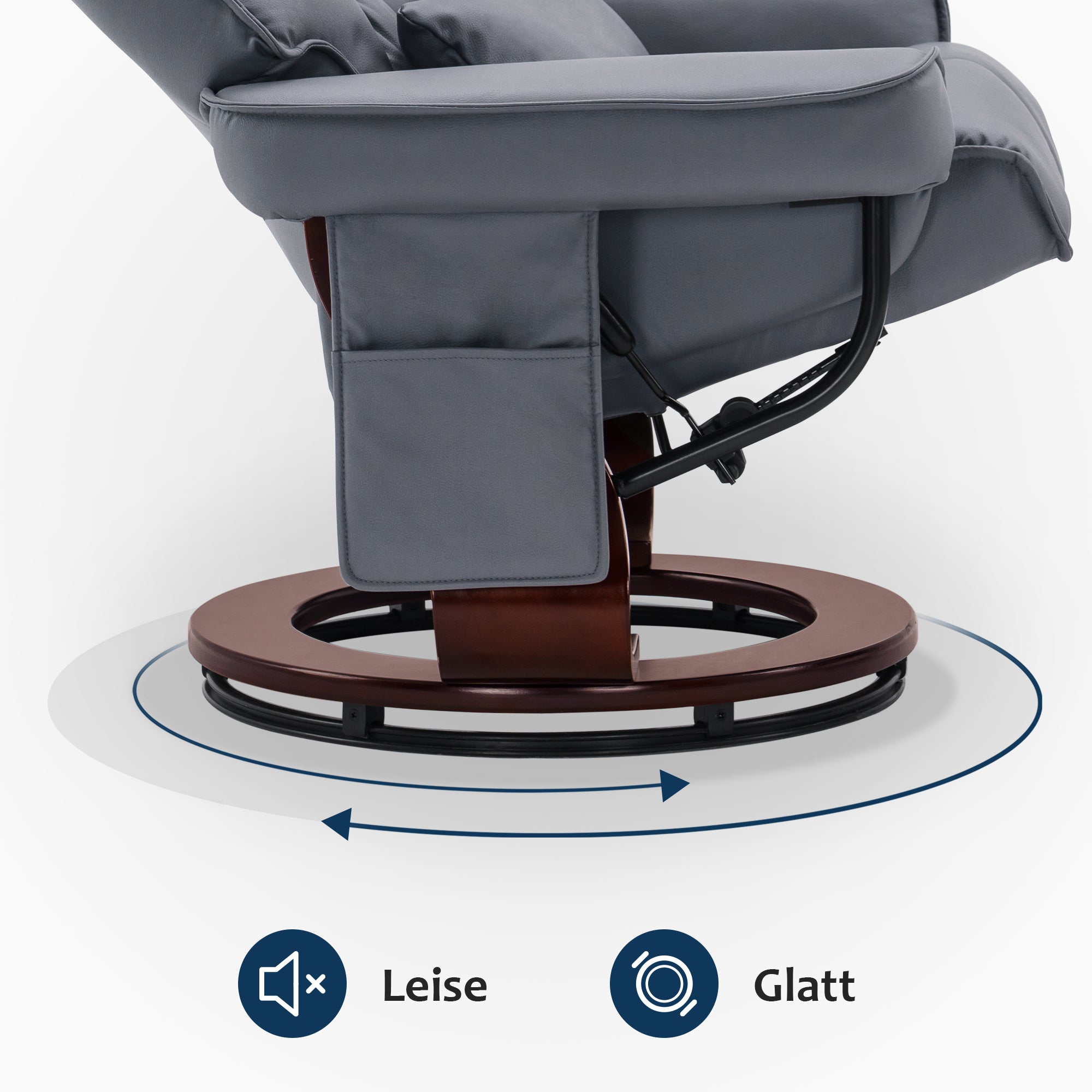 MCombo relaxation chair with stool 9076, rotating TV chair with reclining function, modern TV chair chair for living room, with cushion and side pocket, microfiber/fabric, 140 x 92 x 111cm