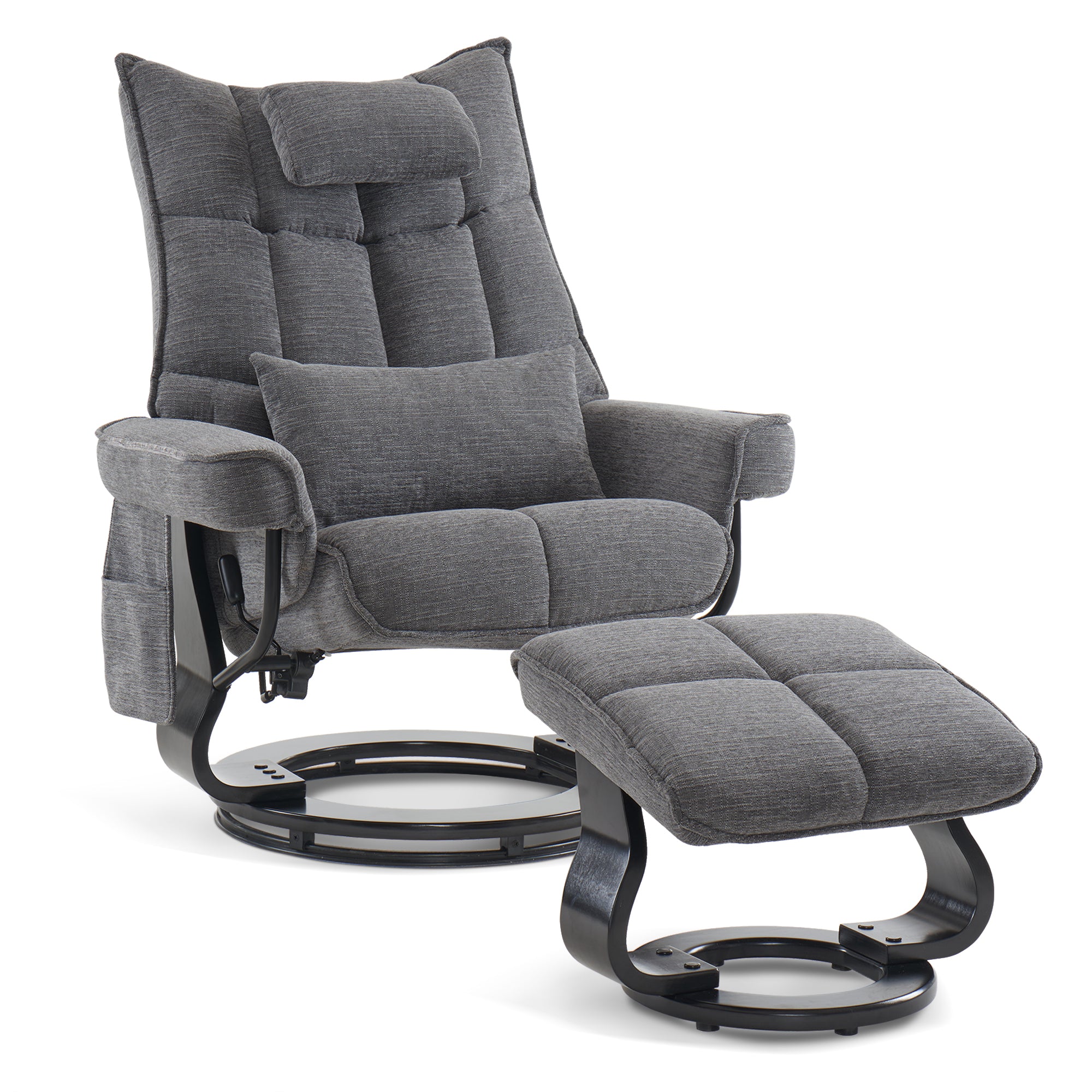 MCombo relaxation chair with stool 9076, rotating TV chair with reclining function, modern TV chair chair for living room, with cushion and side pocket, microfiber/fabric, 140 x 92 x 111cm