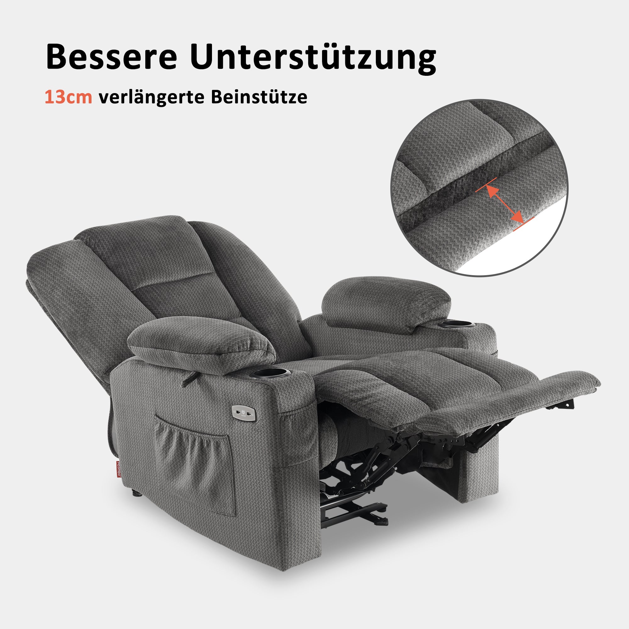M MCombo TV armchair electrically adjustable 7008, relaxation armchair with reclining function, TV armchair with massage &amp; heat function, USB &amp; cup holder, living room 