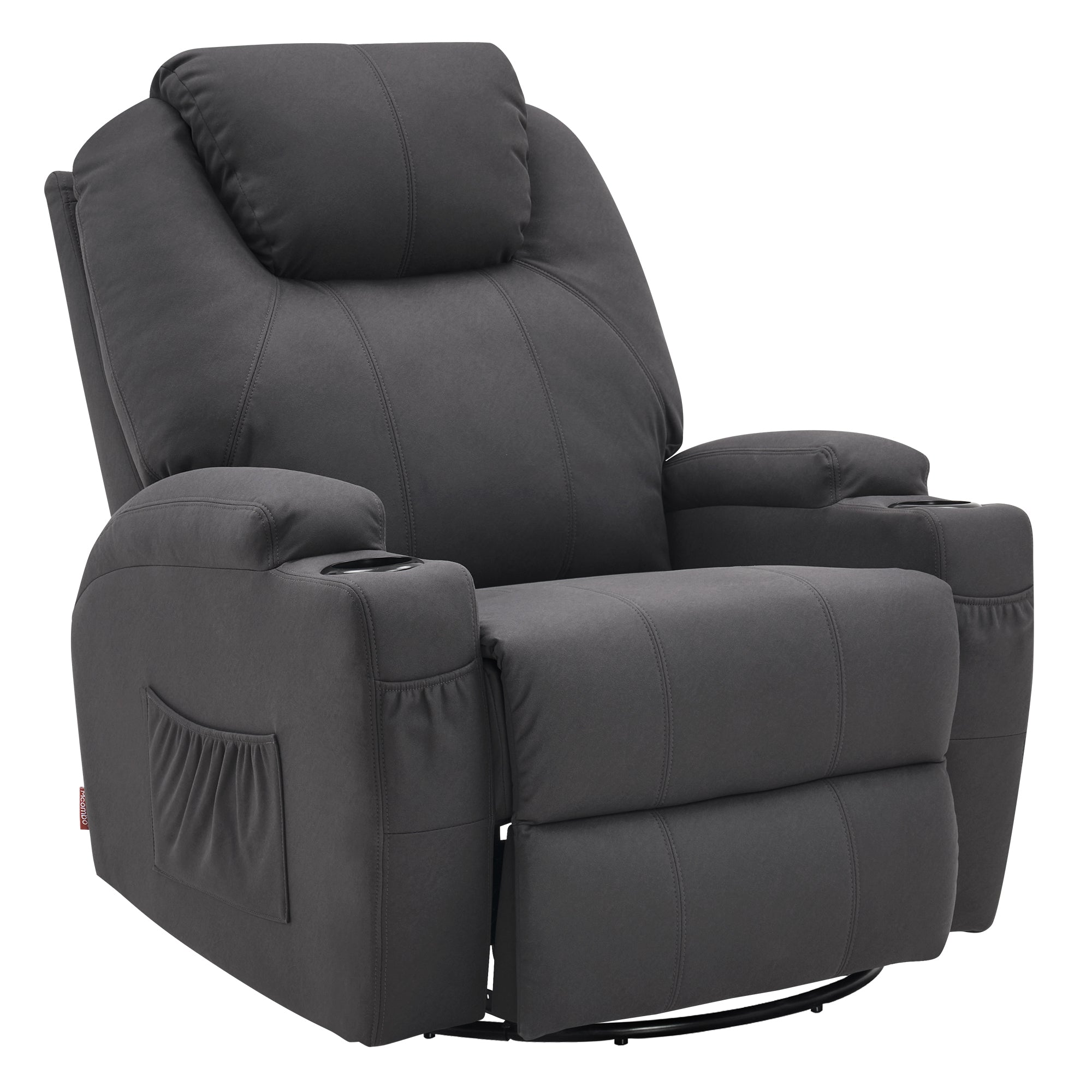 M MCombo massage chair, TV chair, relaxation chair 7020, with heating, 360° swivel swing, manually adjustable (black faux leather/grey fabric/dark gray microfibre) 