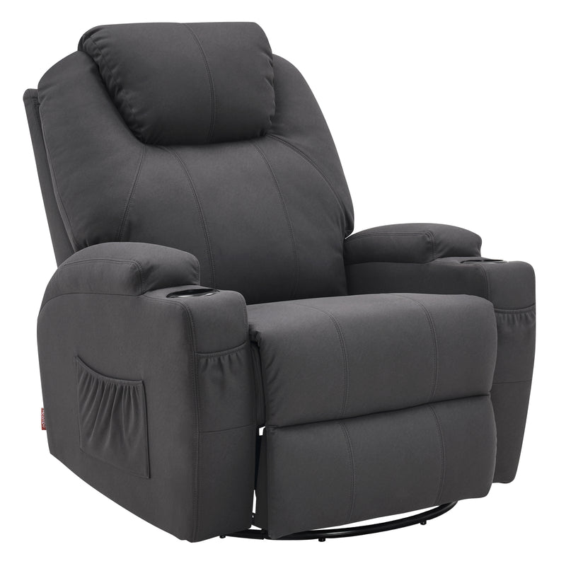 M MCombo Massagesessel Fernsehsessel Relaxsessel 7020, mit Heizung, Dreh 360° Schaukel, manuell verstellbar (Schwarz-Kunstleder/Grau-Stoff/Dunkelgrau- Mikrofaser)