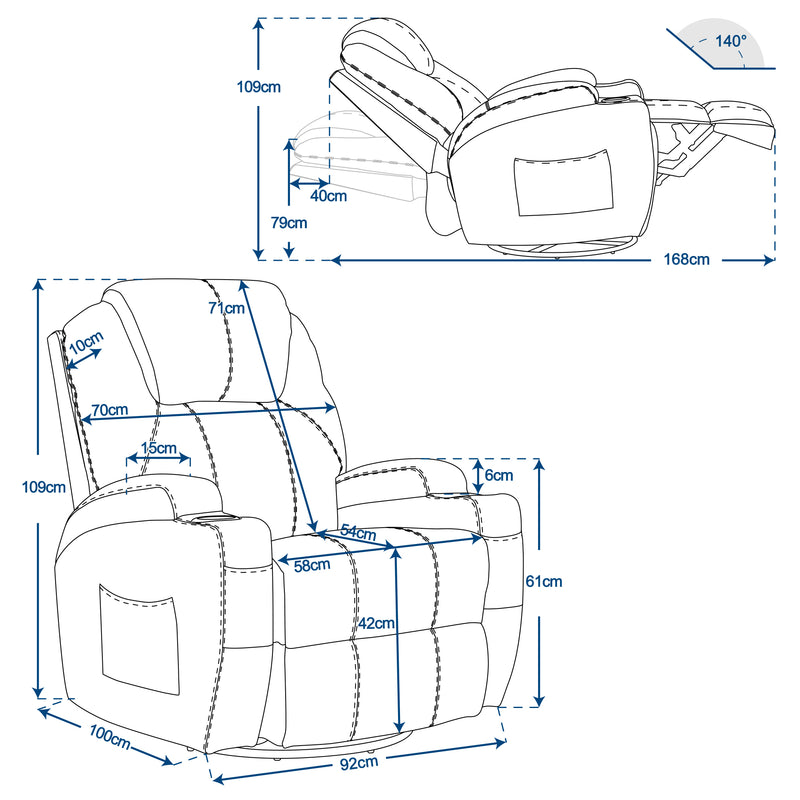 M MCombo Massagesessel Fernsehsessel Relaxsessel 7020, mit Heizung, Dreh 360° Schaukel, manuell verstellbar (Schwarz-Kunstleder/Grau-Stoff/Dunkelgrau- Mikrofaser)