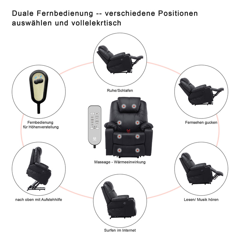 MCombo Elektrisch Aufstehhilfe Fernsehsessel Relaxsessel Massage Heizung USB 7040