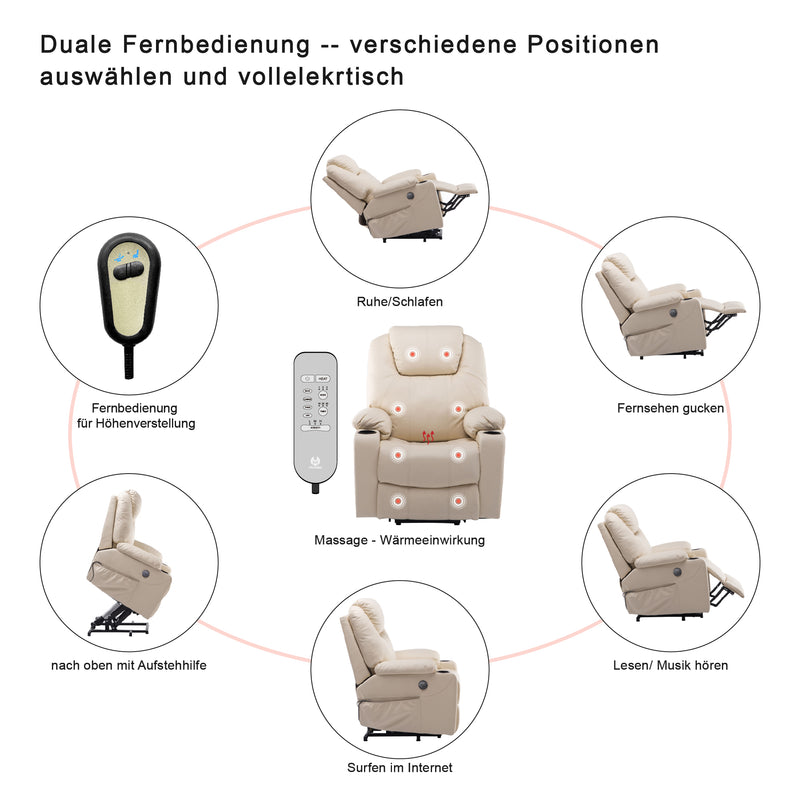 MCombo Elektrisch Aufstehhilfe Fernsehsessel Relaxsessel Massage Heizung USB 7040