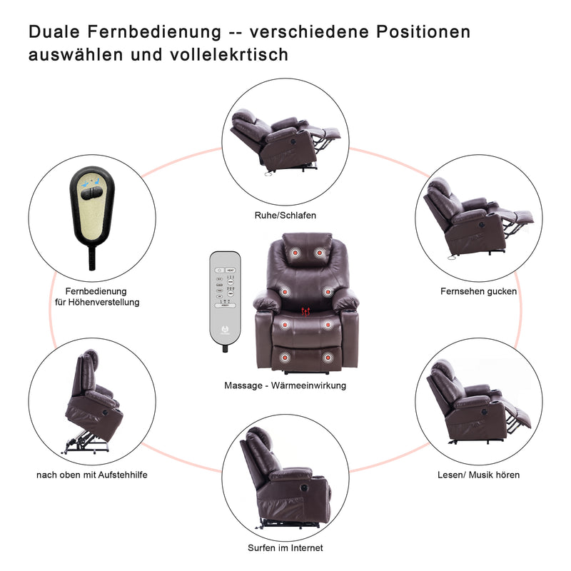 MCombo Elektrisch Aufstehhilfe Fernsehsessel Relaxsessel Massage Heizung USB 7040