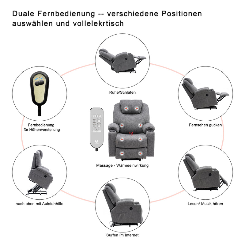 MCombo Elektrisch Aufstehhilfe Fernsehsessel Relaxsessel Massage Heizung USB 7040