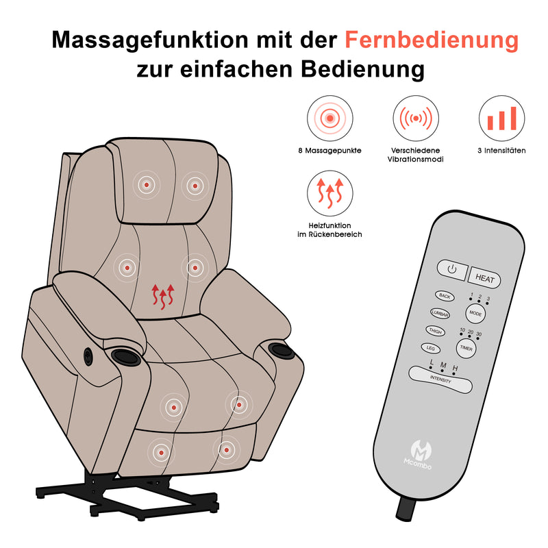 MCombo Elektrisch Aufstehhilfe Fernsehsessel Relaxsessel Massage Heizung USB 7040
