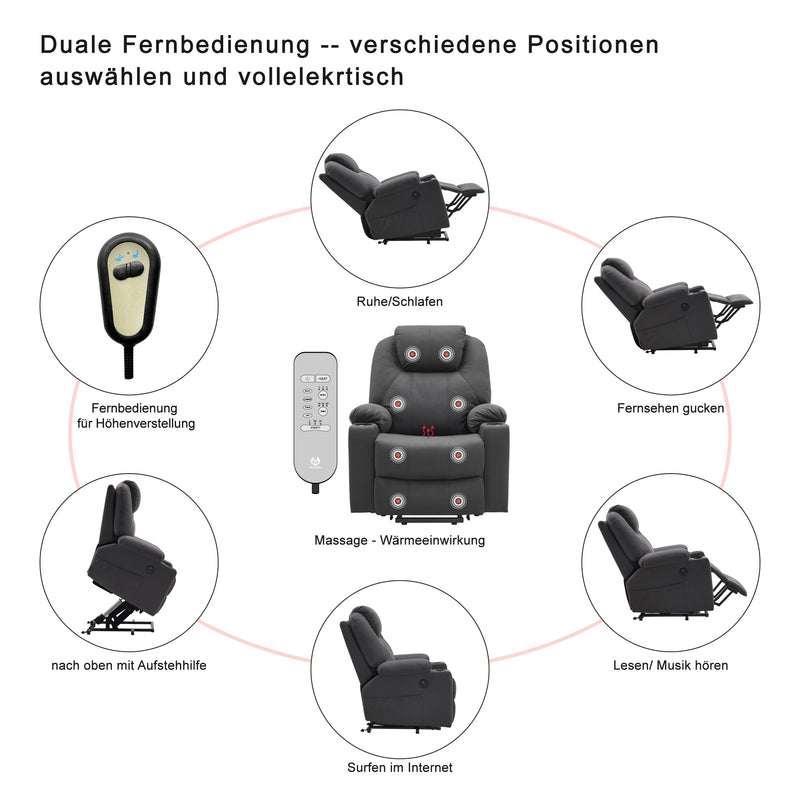 MCombo Elektrisch Aufstehhilfe Fernsehsessel Relaxsessel Massage Heizung USB 7040