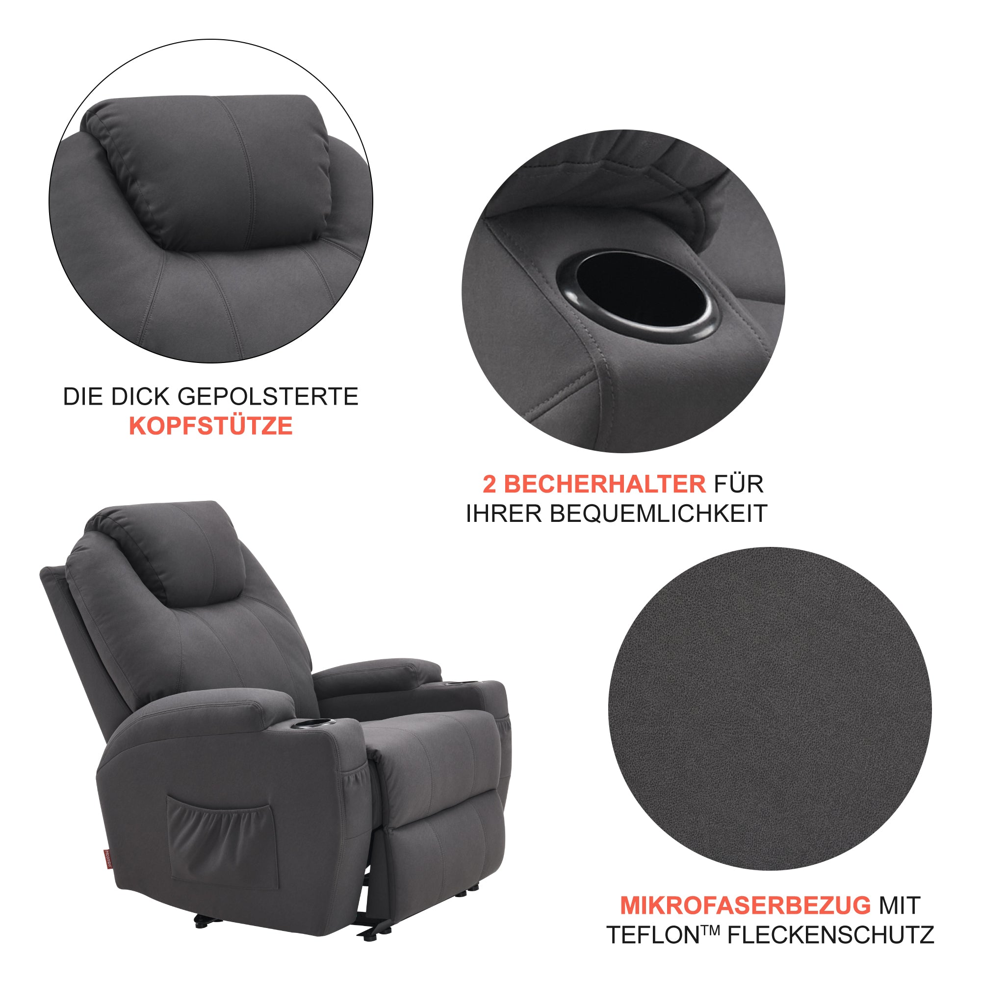 MCombo Elektrisch Relaxsessel Massagesessel Fernsehsessel Liegefunktion Vibration Heizung 7061