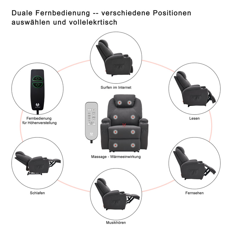 MCombo Elektrisch Relaxsessel Massagesessel Fernsehsessel Liegefunktion Vibration Heizung 7061