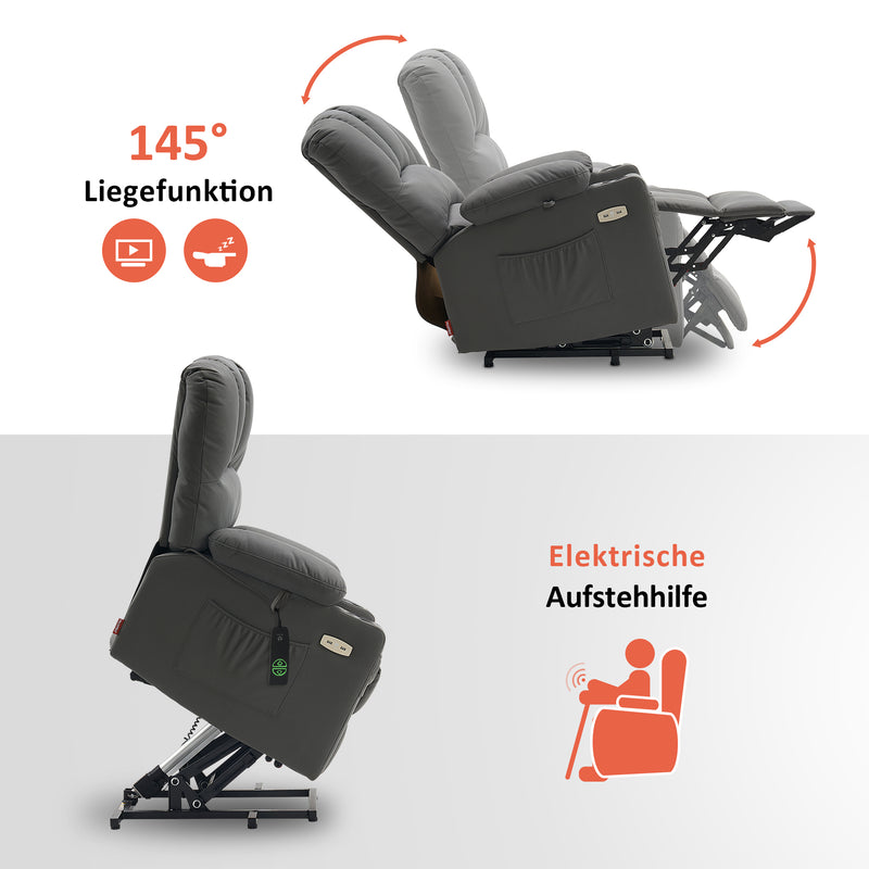 M MCombo Relaxsessel mit Aufstehhilfe & Liegefunktion 7102, Fernsehsessel elektrisch verstellbar, TV Sessel mit Massage Wärmefunktion, für Senioren Wohnzimmer, USB