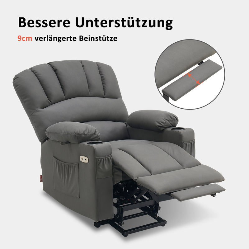 M MCombo Relaxsessel mit Aufstehhilfe & Liegefunktion 7102, Fernsehsessel elektrisch verstellbar, TV Sessel mit Massage Wärmefunktion, für Senioren Wohnzimmer, USB