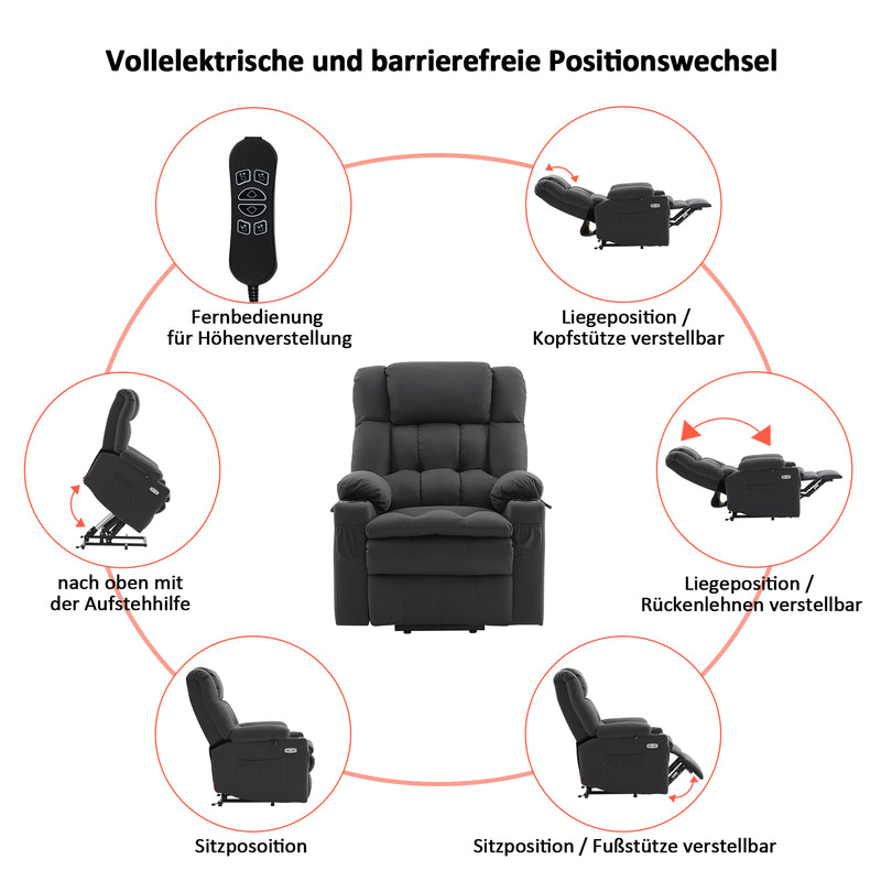 M MCombo elektrische Aufstehhilfe Relaxsessel 7546, mit 3 Motoren getrennt verstellbar, Liegeposition bis 165°, TV Sessel mit USB, für Senioren Wohnzimmer