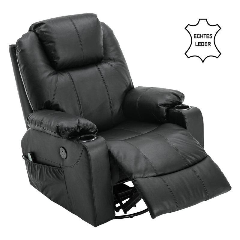 MCombo Massagesessel Relaxsessel Dreh+Schaukel manuell verstellbar Echtleder 7050