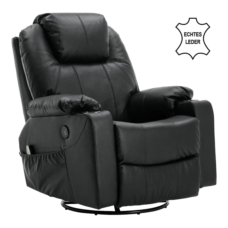 MCombo Massagesessel Relaxsessel Dreh+Schaukel manuell verstellbar Echtleder 7050