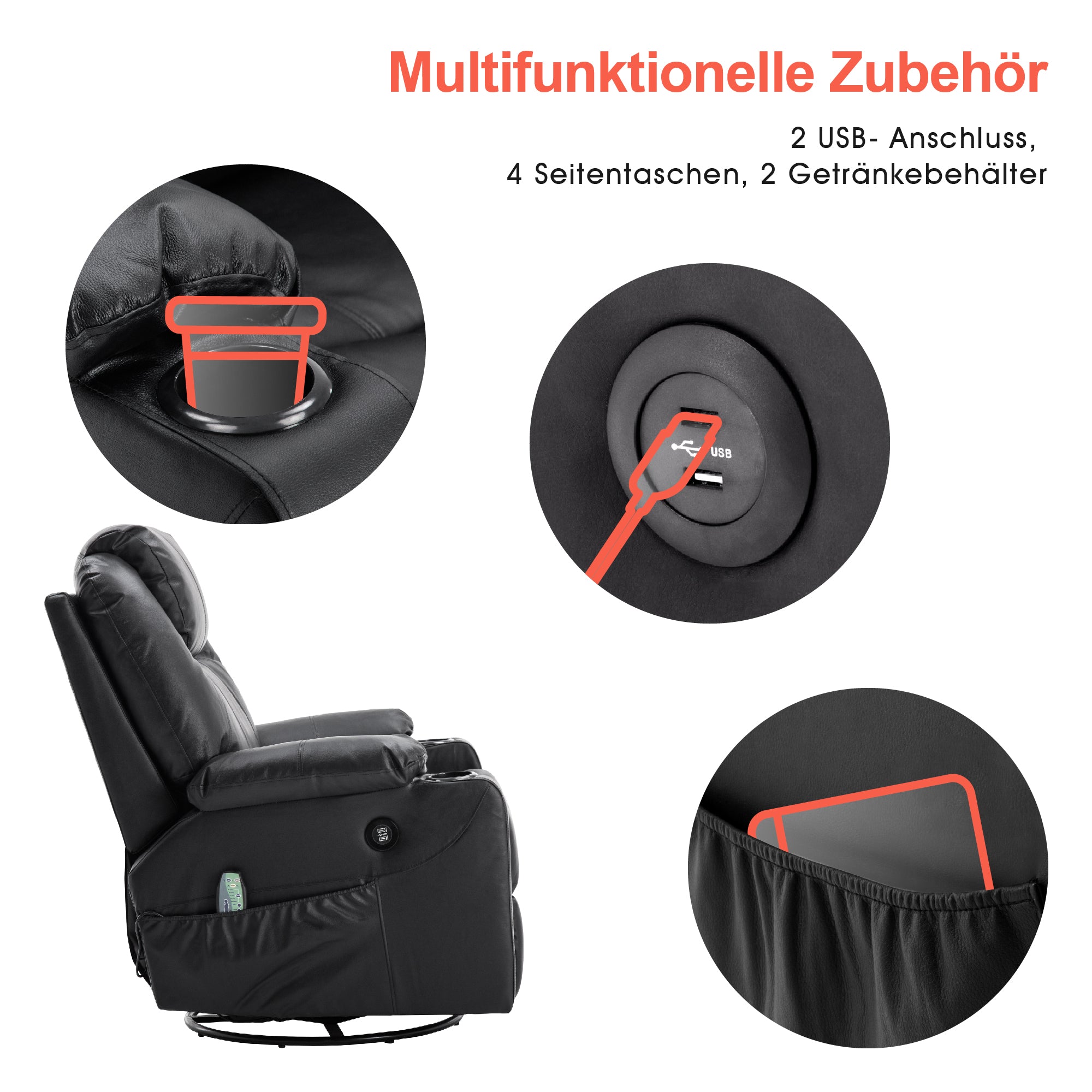 MCombo massage chair, relaxation chair, swivel + swing, manually adjustable, genuine leather 7050