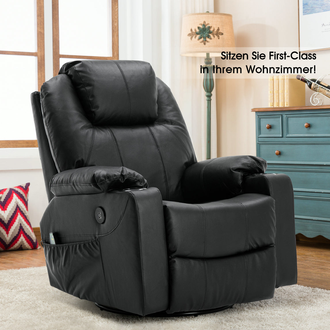 MCombo massage chair, relaxation chair, swivel + swing, manually adjustable, genuine leather 7050