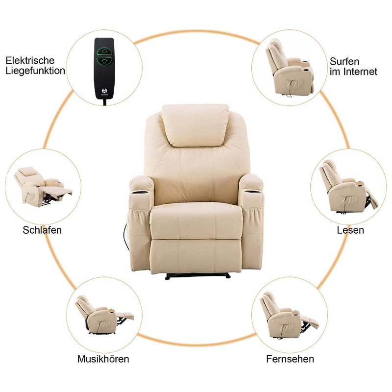 MCombo Elektrisch Relaxsessel Massagesessel Fernsehsessel Liegefunktion Vibration Heizung 7061
