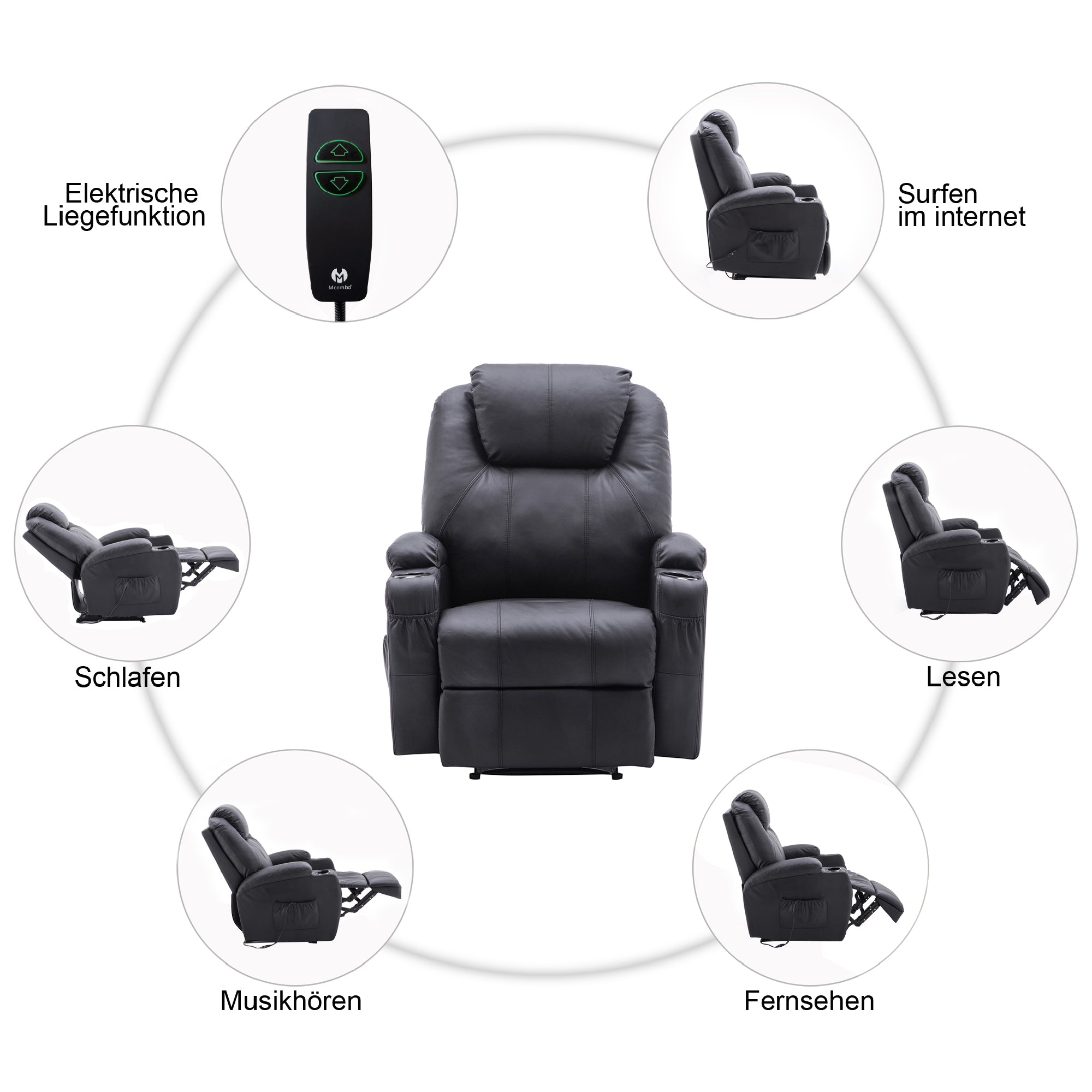 MCombo Elektrisch Relaxsessel Massagesessel Fernsehsessel Liegefunktion Vibration Heizung 7061