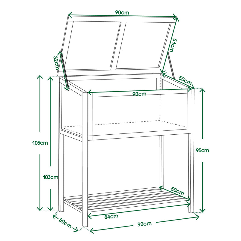 MCombo 2-in-1 Frühbeet mit Ablagetisch Hochbeet mit Abdeckung aus Holz 0250