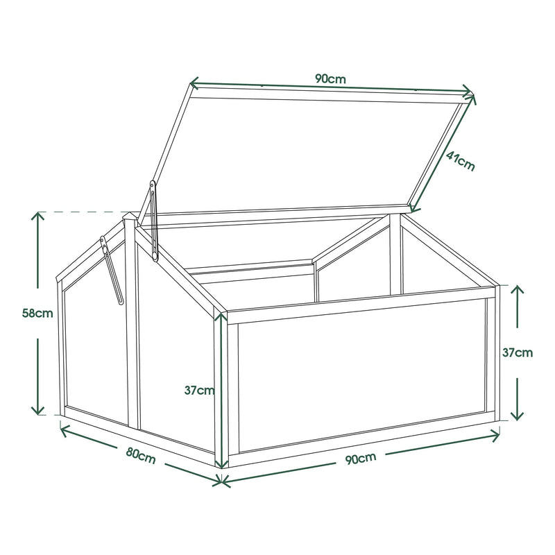 MCombo Frühbeet Gewächshaus Anzuchtkasten Frühbeetkasten Aufsatz Treibhaus, 2 Dachfenster, aus Holz und Polycarbonat für Jungpflanzen 0145