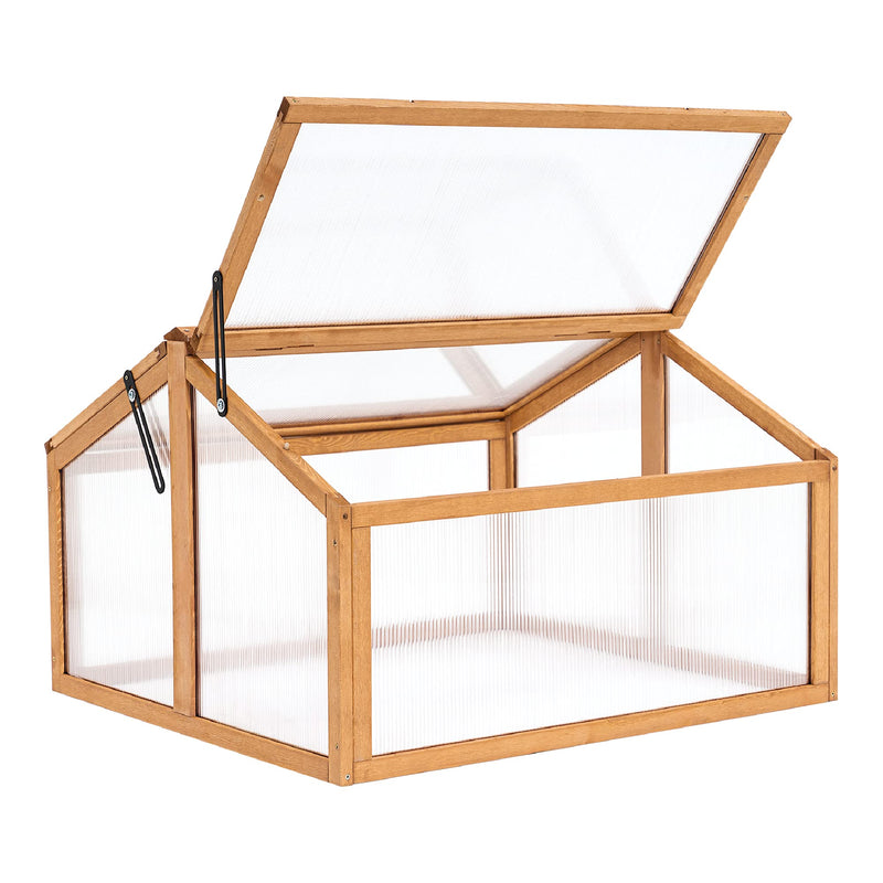 MCombo Frühbeet Gewächshaus Anzuchtkasten Frühbeetkasten Aufsatz Treibhaus, 2 Dachfenster, aus Holz und Polycarbonat für Jungpflanzen 0145