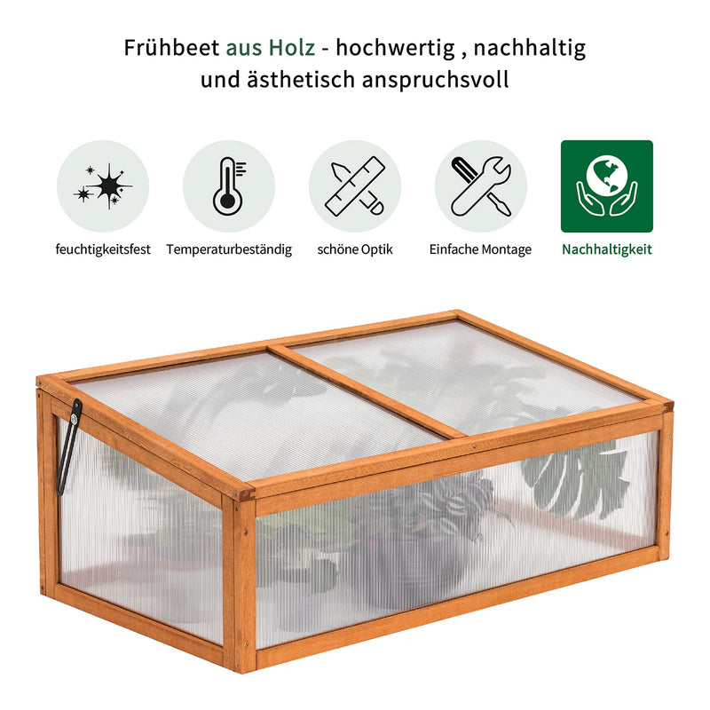 MCombo Frühbeet Gewächshaus Treibhaus Frühbeetkasten Aufsatz Pflanzenbeet Holz 0698