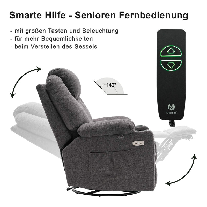 MCombo Elektrisch Relaxsessel Massagesessel 240° Dreh und Schaukel+Heizung+Vibration 7070