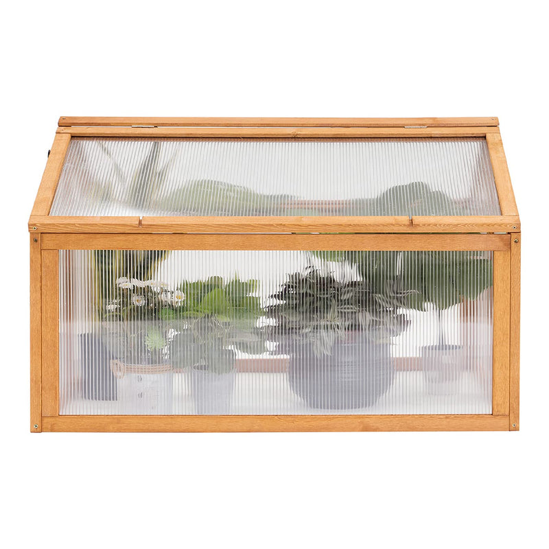 MCombo Frühbeet Gewächshaus Anzuchtkasten Frühbeetkasten Aufsatz Treibhaus, 2 Dachfenster, aus Holz und Polycarbonat für Jungpflanzen 0145