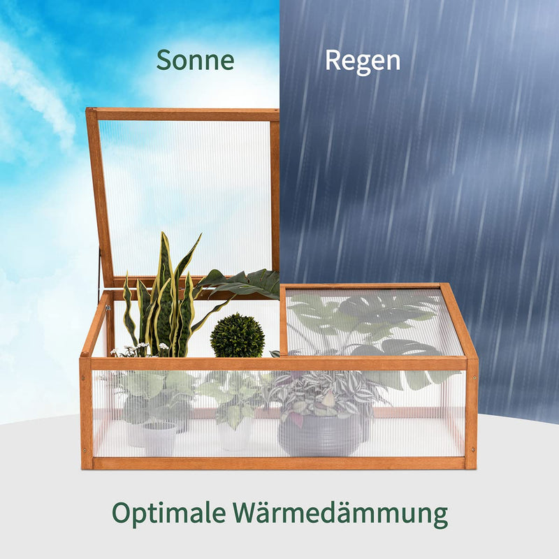 MCombo Frühbeet Gewächshaus Treibhaus Frühbeetkasten Aufsatz Pflanzenbeet Holz 0698