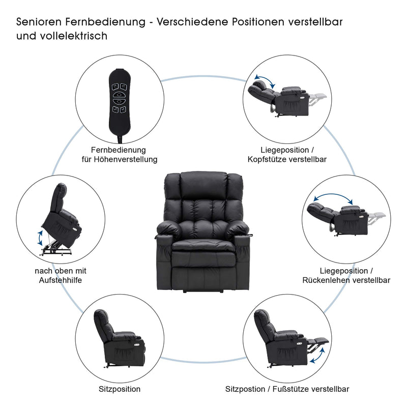 M MCombo elektrische Aufstehhilfe Relaxsessel 7546, mit 3 Motoren getrennt verstellbar, Liegeposition bis 165°, TV Sessel mit USB, für Senioren Wohnzimmer