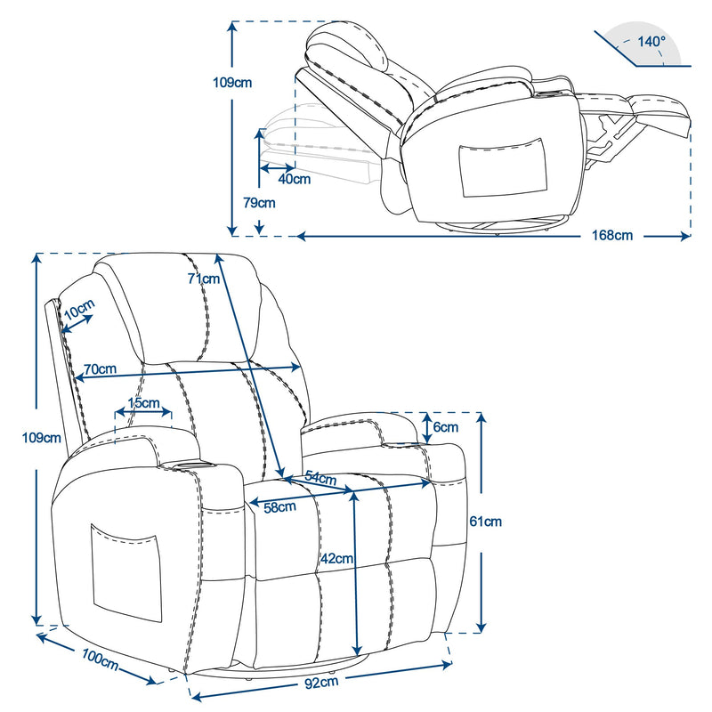 M MCombo Massagesessel Fernsehsessel Relaxsessel 7020, mit Heizung, Dreh 360° Schaukel, manuell verstellbar (Schwarz-Kunstleder/Grau-Stoff/Dunkelgrau- Mikrofaser)