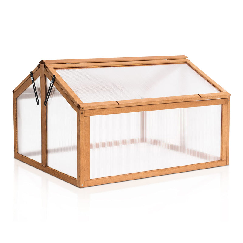MCombo Frühbeet Gewächshaus Anzuchtkasten Frühbeetkasten Aufsatz Treibhaus, 2 Dachfenster, aus Holz und Polycarbonat für Jungpflanzen 0145