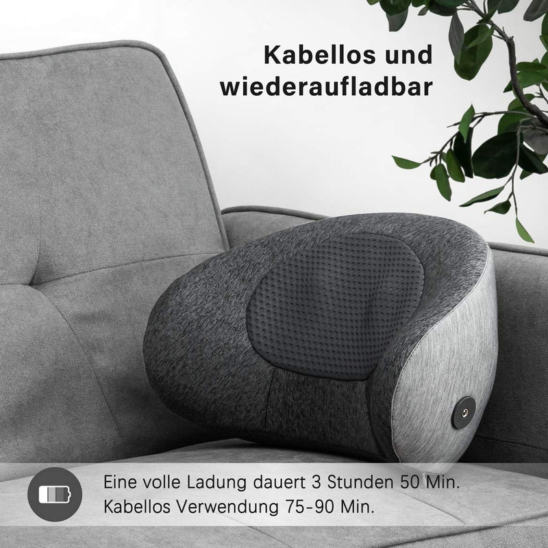 MCombo Massagekissen Shiatsu Rückenstützen Lordosenstütze in Hörnchen/ C-Form, ergonomisch, tragbares Kabelloses wiederaufladbares Massagegerät mit Wärmefunktion Ideal für Homeoffice, Büro, Autofahren B709