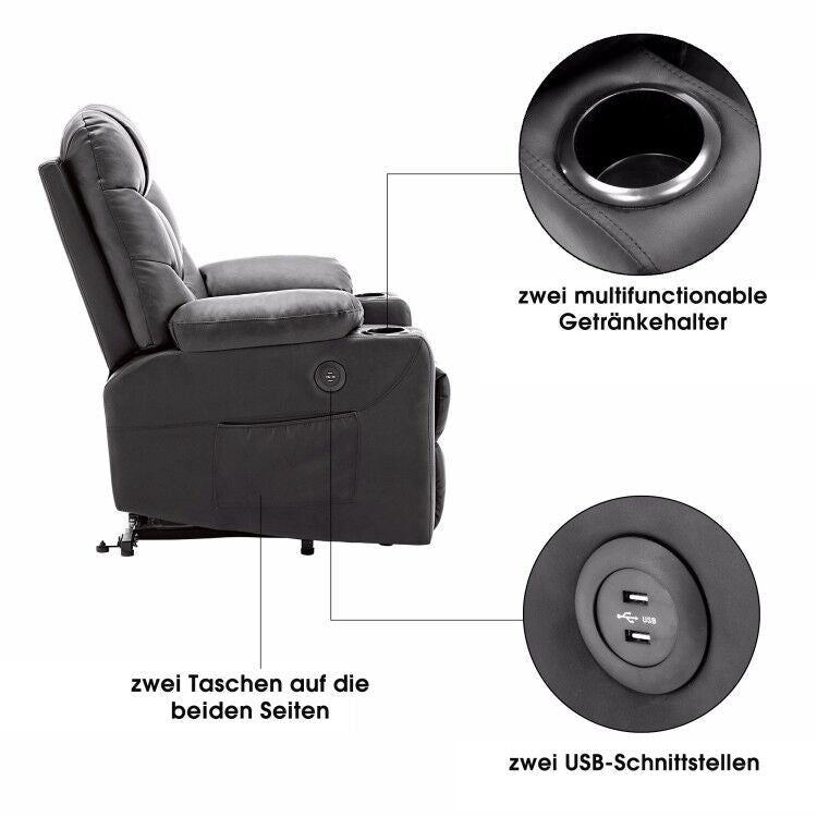 M MCombo Fernsehsessel mit Aufstehhilfe Elektrisch, Sessel mit Aufstehhilfe,  fernsehsessel mit liegefunktion bis 140°, Seniorensessel für Wohnzimmer, mit USB 7286
