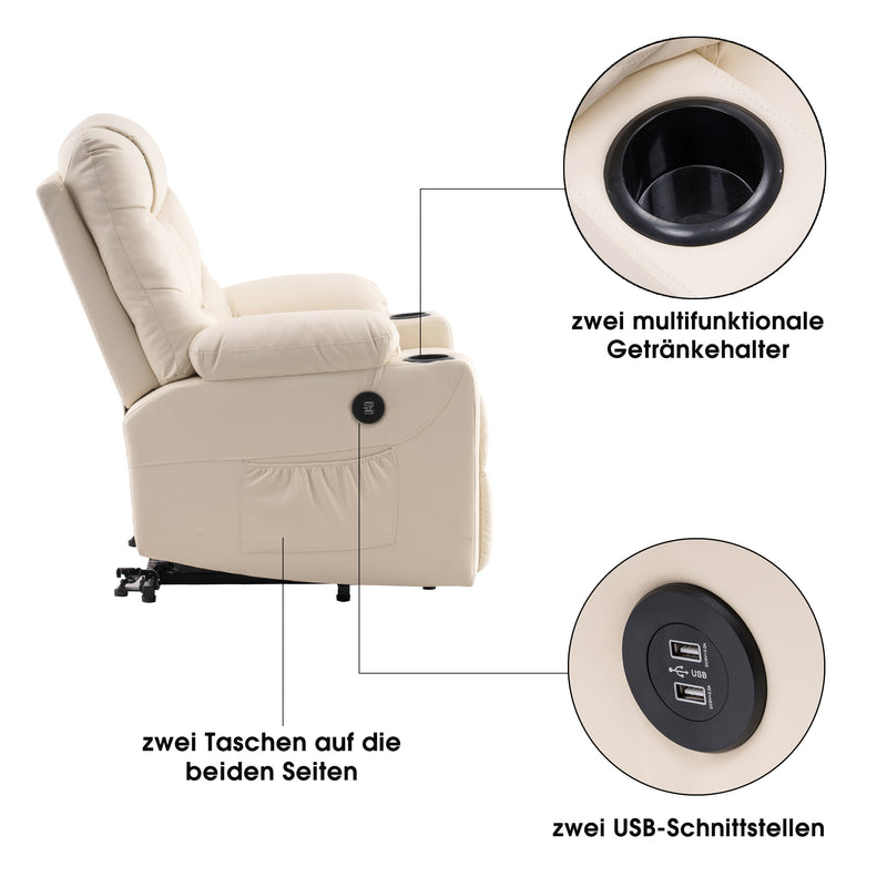 M MCombo Fernsehsessel mit Aufstehhilfe Elektrisch, Sessel mit Aufstehhilfe,  fernsehsessel mit liegefunktion bis 140°, Seniorensessel für Wohnzimmer, mit USB 7286