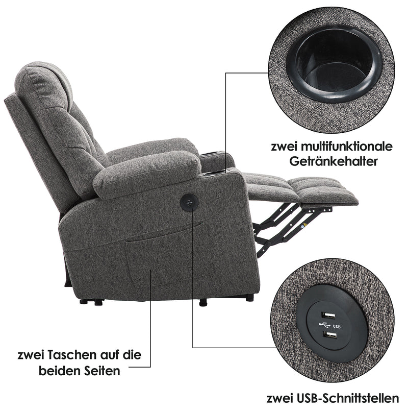 M MCombo Fernsehsessel mit Aufstehhilfe Elektrisch, Sessel mit Aufstehhilfe,  fernsehsessel mit liegefunktion bis 140°, Seniorensessel für Wohnzimmer, mit USB 7286
