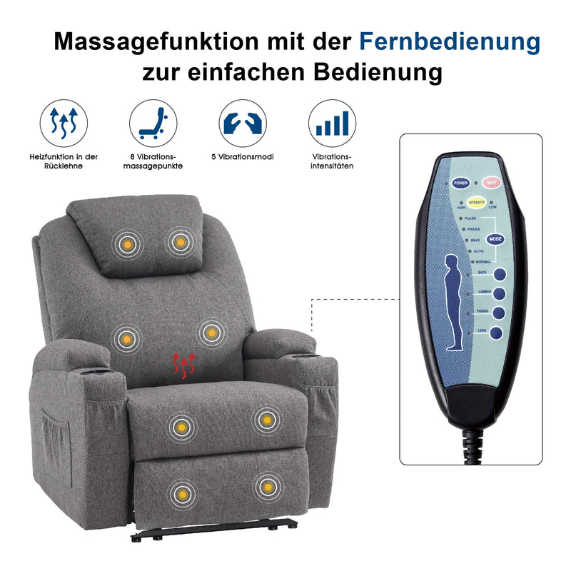 MCombo Massagesessel Fernsehsessel Relaxsessel mit Vibration+Heizung 7021