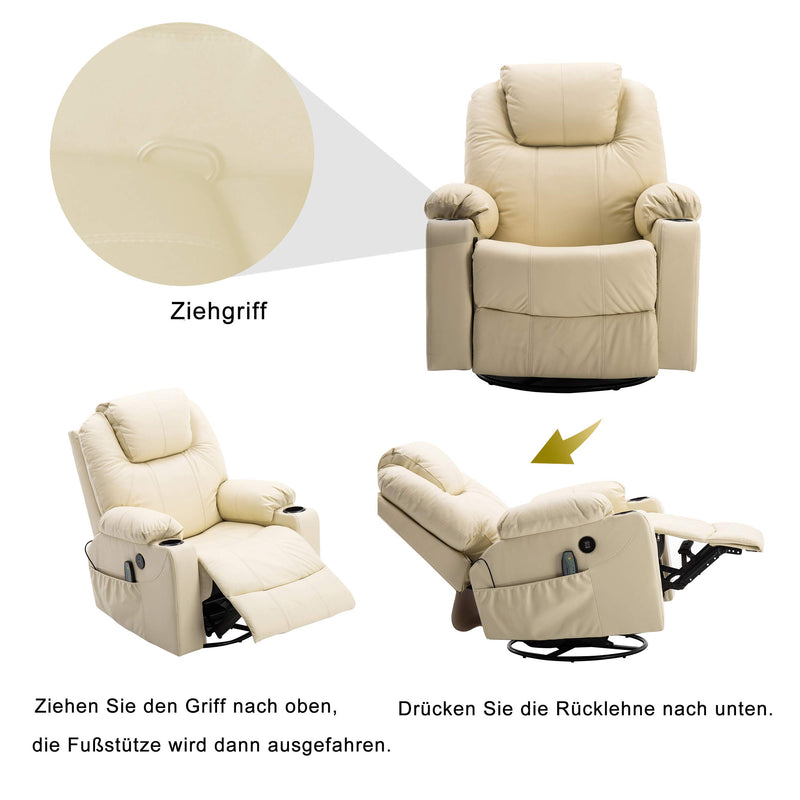 MCombo Massagesessel Relaxsessel Dreh+Schaukel manuell verstellbar Echtleder 7050