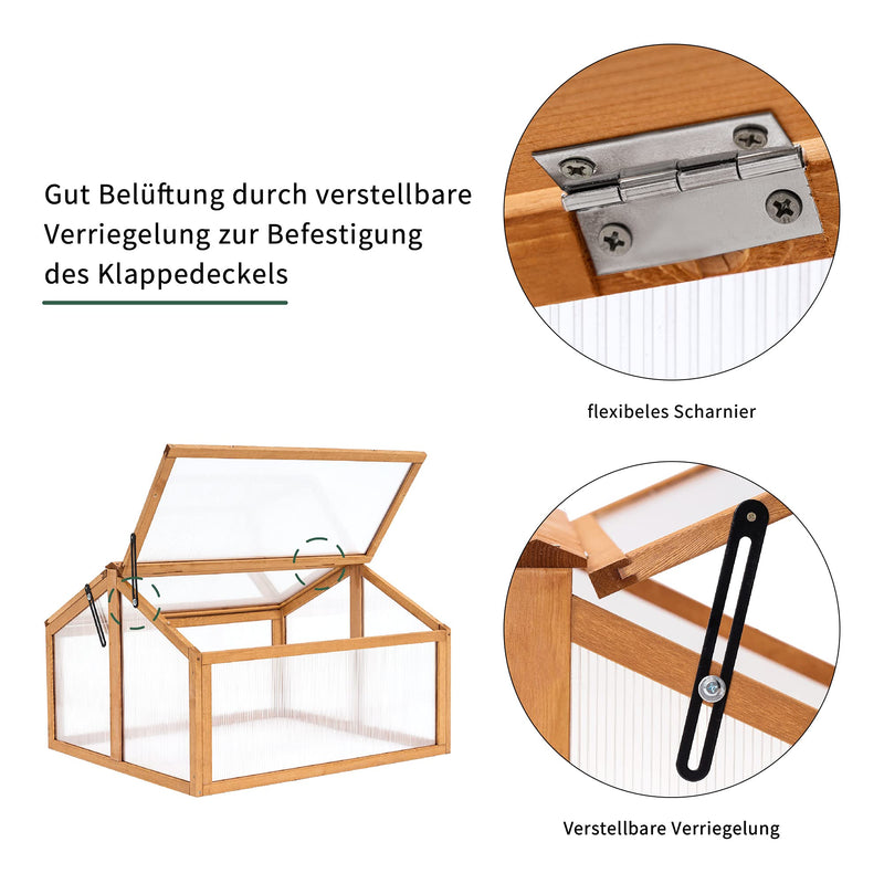 MCombo Frühbeet Gewächshaus Anzuchtkasten Frühbeetkasten Aufsatz Treibhaus, 2 Dachfenster, aus Holz und Polycarbonat für Jungpflanzen 0145