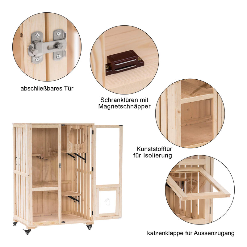 Lovupet Katzenhaus Mobile Katzenhütte aus unbehandeltem Holz 0783CR