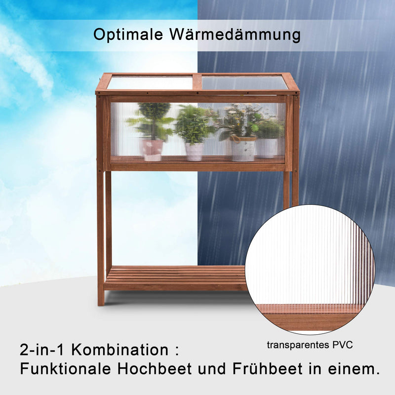 MCombo 2-in-1 Frühbeet mit Ablagetisch Hochbeet mit Abdeckung aus Holz 0250