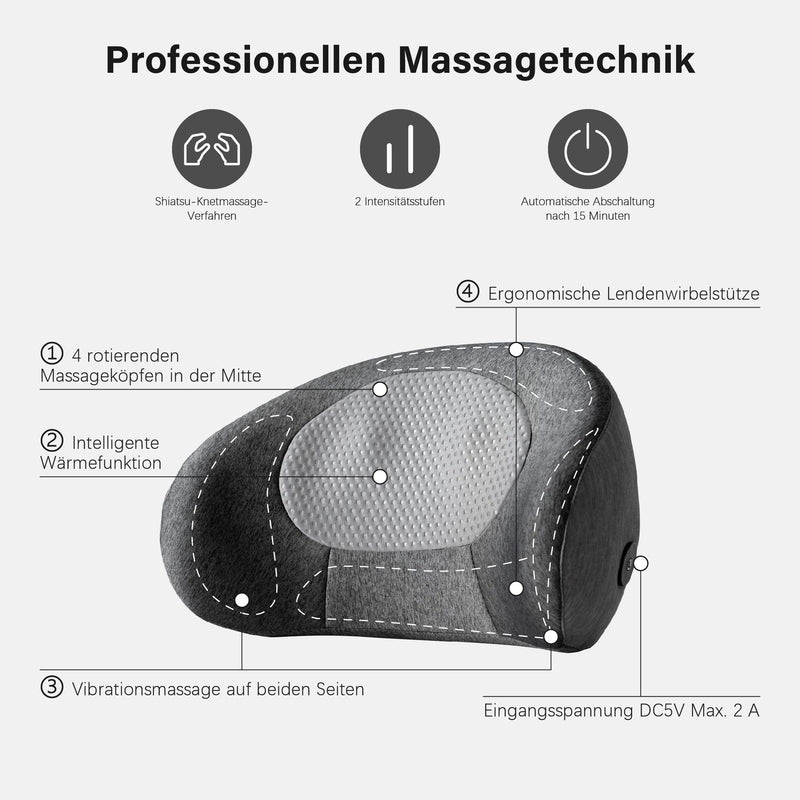MCombo Massagekissen Shiatsu Rückenstützen Lordosenstütze in Hörnchen/  C-Form, ergonomisch, tragbares Kabelloses wiederaufladbares Massagegerät  mit