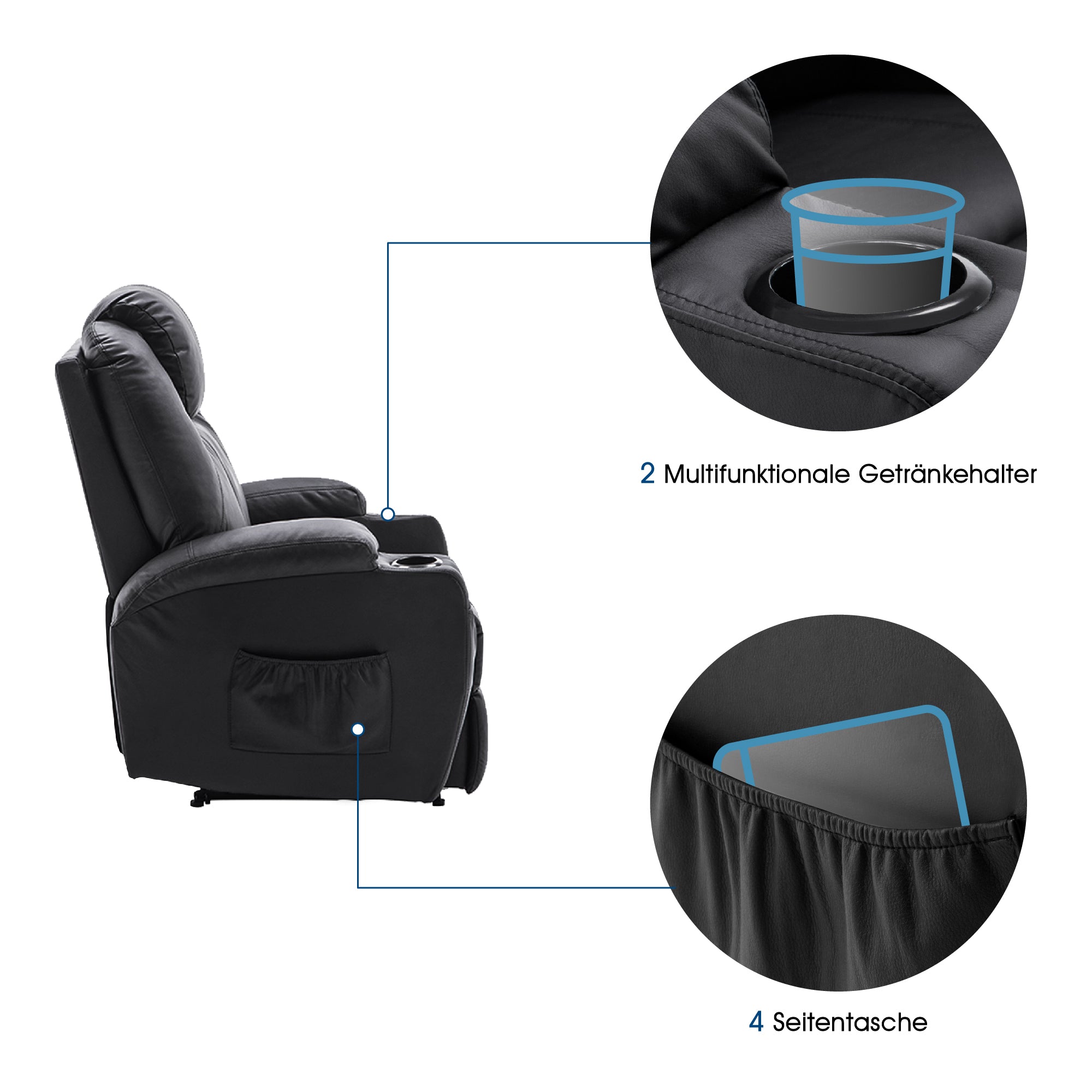 MCombo Elektrisch Relaxsessel Massagesessel Fernsehsessel Liegefunktion Vibration Heizung 7061
