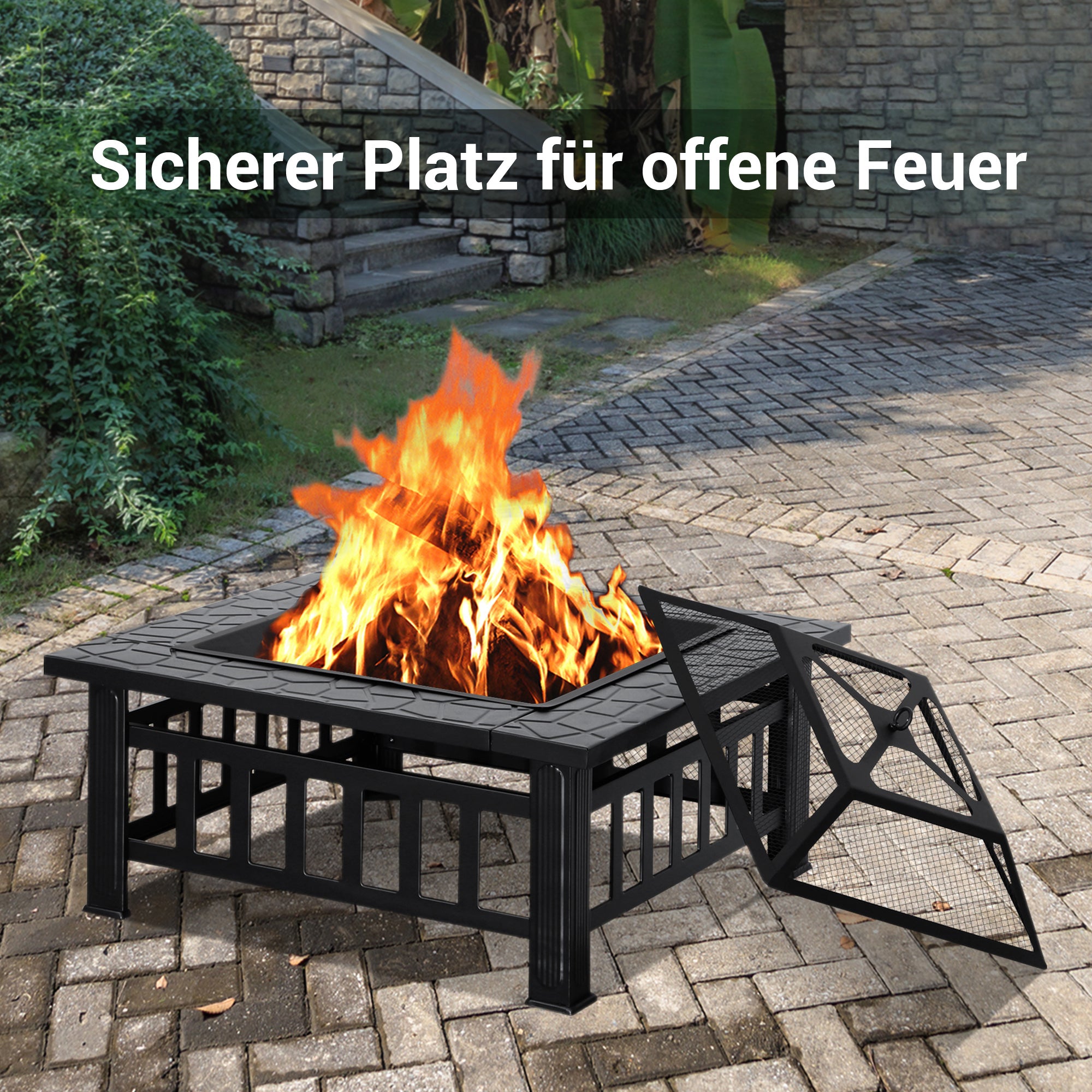 MCombo fire bowl, fire basket patio fire with grill grate, garden fire fireplace 0039BK 