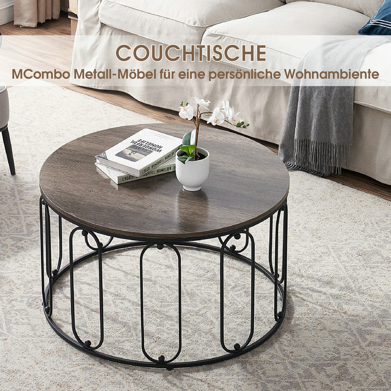MCombo Metallmöbel Couchtisch Beistelltisch rund Marmor-Look/Industrie-Stil 2147