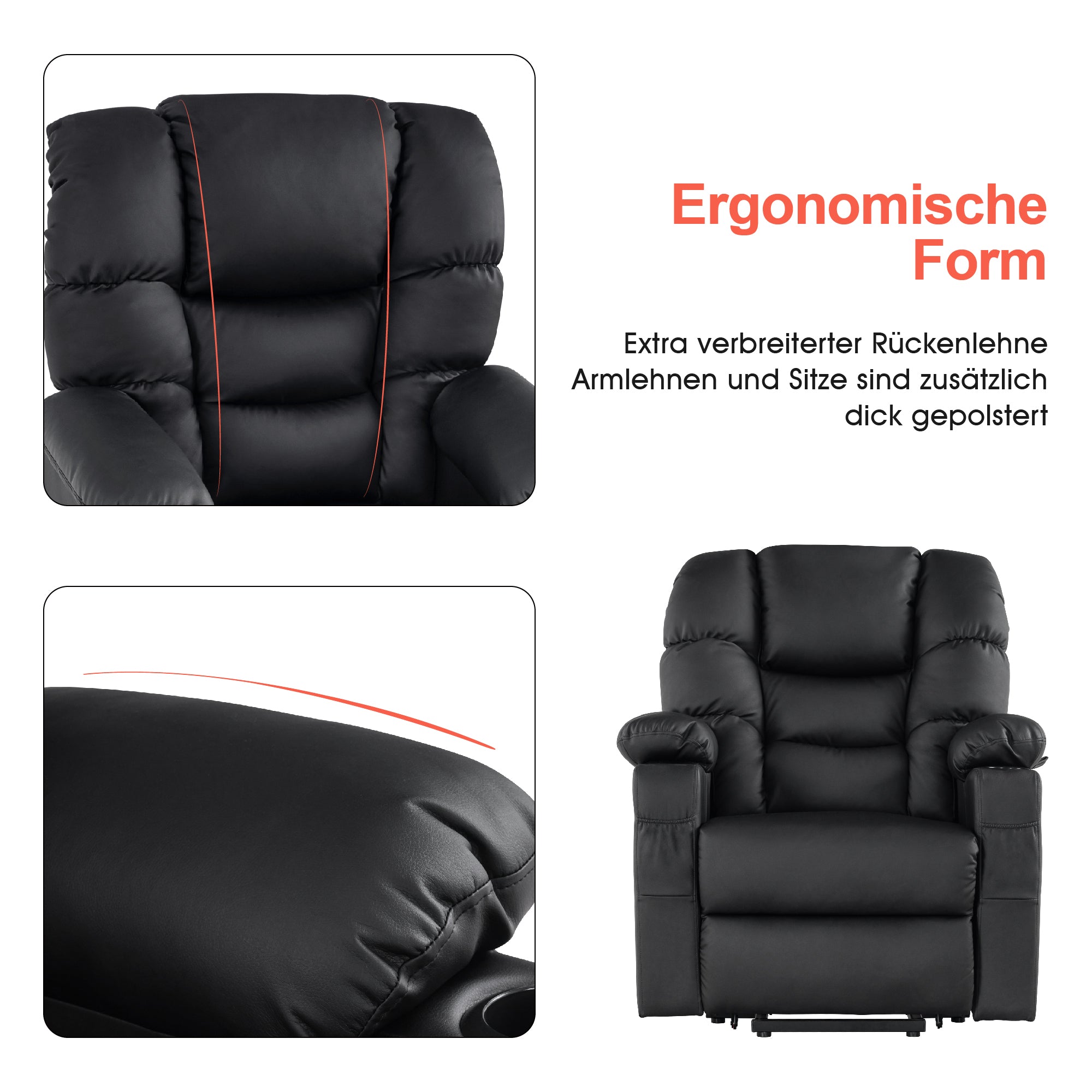 M MCombo elektrische Aufstehhilfe Relaxsessel 7550, mit 3 Motoren getrennt verstellbar, Liegeposition bis 170°, verlängerte Fußstütze, USB, für Senioren Wohnzimmer
