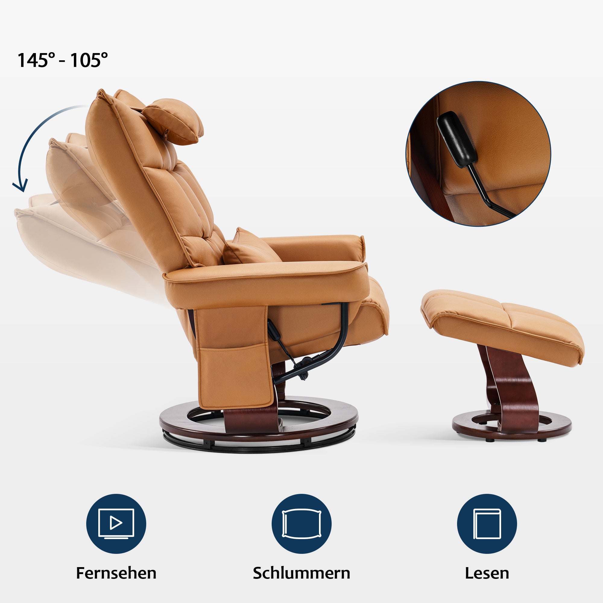 MCombo relaxation chair with stool 9076, rotating TV chair with reclining function, modern TV chair chair for living room, with cushion and side pocket, microfiber/fabric, 140 x 92 x 111cm
